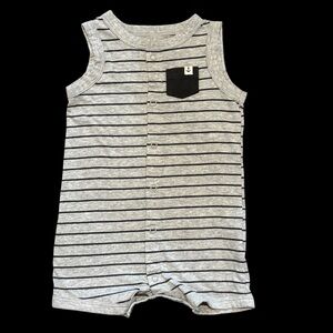 Carter's Gray and Black Striped Baby Romper Nautical Boat Anchor ⚓️ Summer  9 mo